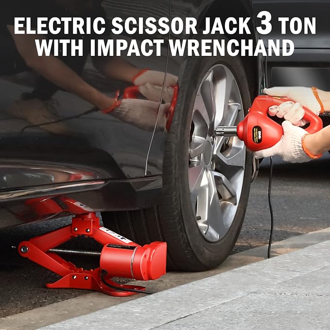3T Portable Electric Scissor Lift Jack Kit - 4.7'' - 13.8''(12-35cm) 12V Lifting Range Electric Car Jack & Impact Wrench for Auto Sedan SUV Repair, TOOLS-00281
