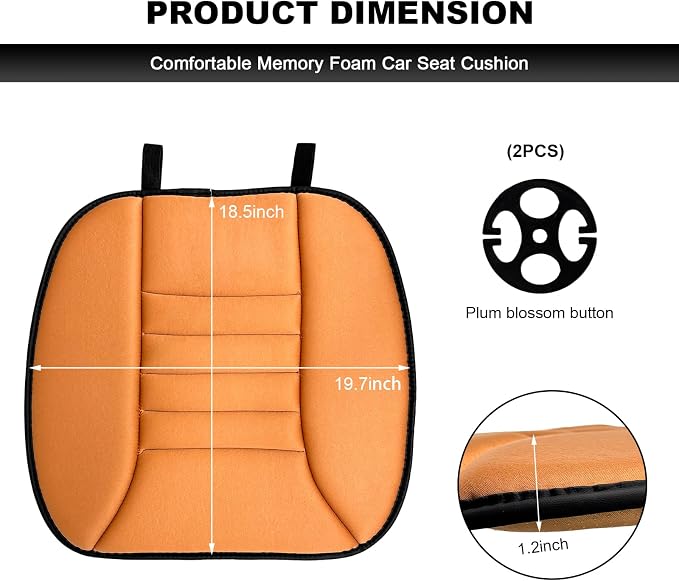 Car Seat Cushion, 1.2" Thick Comfort Memory Foam Auto Seat Pad with Non Slip Bottom, Breathable Driver Seats Pillow Pressure Relief Chair Cushion for Vehicle Office Home (Orange)