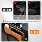 Car Seat Gap Organizer, Premium Leather Auto Seat Storage Box, Vehicle Adjustable Front Seat Gap Filler, Car Seat Side Pocket Organizer for Phones, Glasses, Keys, Money, Cards (Khaki)