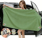 Magnetic Beach Towel | Extra Wide & Enhanced Magnet (75"x40"), Sand-Free Quick-Dry Microfiber for Car Door Changing, Beach, Pool | Includes Storage Bag, Travel & Camping (Green)