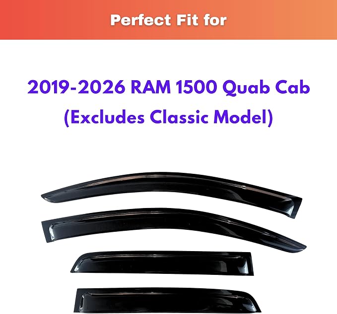 KPY Rain Guards Fit for 2019-2026 RAM 1500 Quab Cab (Excludes Classic Model), Out-Channel Window Visors Vent Wind Deflectors 4PC, Truck Accessories for 19-26 RAM 1500 (Extended Cab Only)