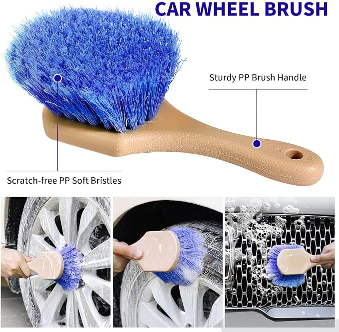 62'' Car Wash Brush with Long Handle Chenille Microfiber Car Wash Mop Mitt Kit Car Detailing Brush Cleaning Kit Window Squeegee Car Duster Drying Towels Tire Brush for Cars RV Truck Boat
