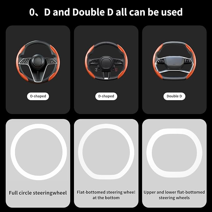 2Pc Carbon Fiber Steering Wheel Cover Universal Fit 99% Cars | Non-slip soft grip, easy to wipe clean, quick to install, perfect for daily commutes and road trips, Orange