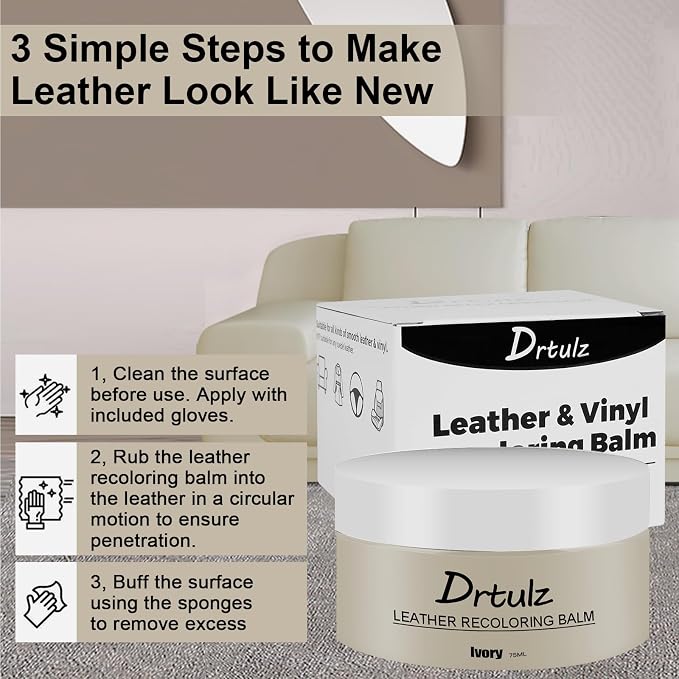 Leather Recoloring Balm, Leather Color Restorer Conditioner, Leather Restorer for Couches Paint, Leather Scratch Remover, Scratch Leather Faded Repair Kits for Vinyl Furniture (Ivory, 75ML)