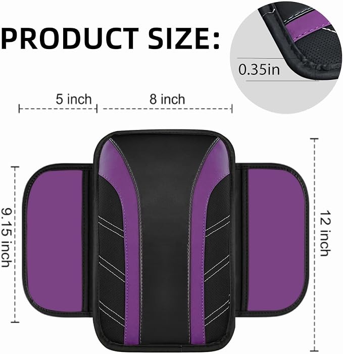 10 Pcs Car Floor Mats Full Set & Sport Leather Steering Wheel Cover 14.5-15 inch, Center Console Cover, Seat Belt Cushion, Cup Holder Coaster, Universal Automobile Interior Sets (Purple)