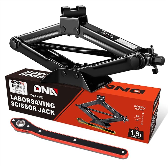 Scissor Jack for Car, 1.5 Ton (3,306 lbs) Scissor Lift Jack with Labor-Saving Ratchet Wrench for Most Cars, 4'' - 15.2'' Lifting Range, TOOLS-00282