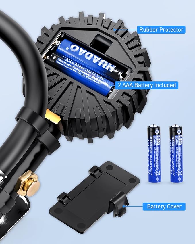 50057A Digital Tire Inflator Deflator with Pressure Gauge 250 PSI Air Chuck and Compressor Accessories with Rubber Hose and Quick Connect Coupler for 0.1 Display Resolution