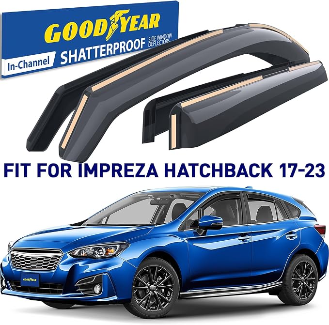 Goodyear Shatterproof in-Channel Window Deflectors for Subaru Impreza 2017-2023 Hatchback, Rain Guards, Window Visors for Cars, Vent Deflector, Car Accessories, 4 pcs - GY007859