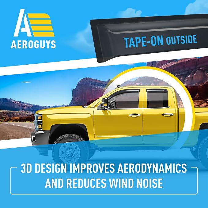 Extra Durable Window Deflectors Tape-On Window Visors Rain Guards Fit for Chevrolet (Chevy) Silverado 1500 2014-2018 Double Cab, Sun Visors, Wind Vent for Shades, Exterior Car Accessories- 4pcs.AG0019
