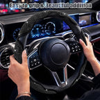 Bling Steering Wheel Cover for Women, 3PCS Crystal Rhinestone Car Steering Wheel Protector Covers, Sparkly Decoration for Most Steering Wheels, Bling Car Interior Accessories (Black Diamond)