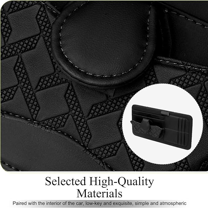 Car Sun Visor Organizer, Leather Multi-Pocket Auto Visor Storage Pouch for Sunglasses Cards License, Waterproof Car Interior Space-Saving Accessories, Universal for Most Cars (Black)