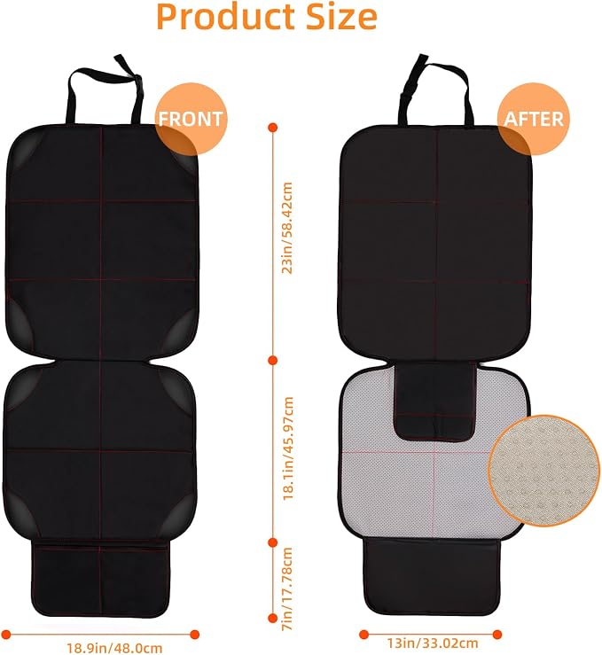 Car Seat Protector, Large Auto Protector for Child Seats with Thickest Padding and Non-Slip Backing Mesh Pockets for SUV, Sedan, Truck, Leather and Fabric - Black