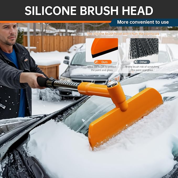 49.2" Snow Brush & Ice Scraper for Car Windshield, Upgraded Extendable Snow Brush with 360° Pivoting Brush Head and Foam Grip for Car Auto Truck SUV