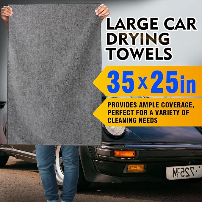 Car Drying Towels, 2 Pack Professional Microfiber Towels for Cars, Scratch-Free, Highly Absorbent Drying Towel for Cars, SUVs, RVs, Trucks, and Boats, 35 x 25 inch, Grey