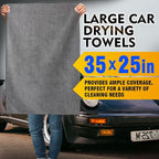 Car Drying Towels, 2 Pack Professional Microfiber Towels for Cars, Scratch-Free, Highly Absorbent Drying Towel for Cars, SUVs, RVs, Trucks, and Boats, 35 x 25 inch, Grey