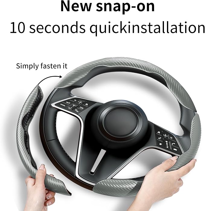 3Pcs Carbon Fiber Steering Wheel Cover Universal Fit 99% Cars | Non-slip soft grip, easy to wipe clean, quick to install, perfect for daily commutes and road trips, Gray