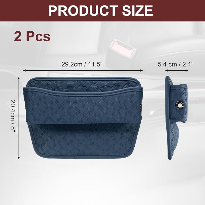 2pcs Car Seat Gap Filler Organizer 11.5 x 8 x 2.1 Inch Leather Universal Car Organizer Storage Box Between Seat and Console for Phone Sunglasses Keys, Blue