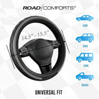 Leather Steering Wheel Cover – Black & Gray, Universal Fit 14.5-15 Inch, Microfiber Leather, Anti-Slip & Breathable Design for Men and Women