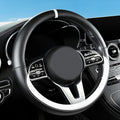 Black & White Nappa Leather Steering Wheel Cover, 14.5-15 inch Universal Car Steering Wheel Cover Non-Slip Breathable Absorbing Sweat Car Accessories