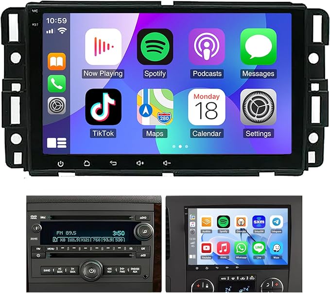 4G+64G Double Din Car Stereo Radio for Chevrolet Silverado GMC Sierra 2007-2018,for Chevrolet Tahoe 2007-2014 8" IPS Touchscreen Head Unit with CarPlay/Android Auto,GPS,FM,AUX-in,AHD Backup Camera