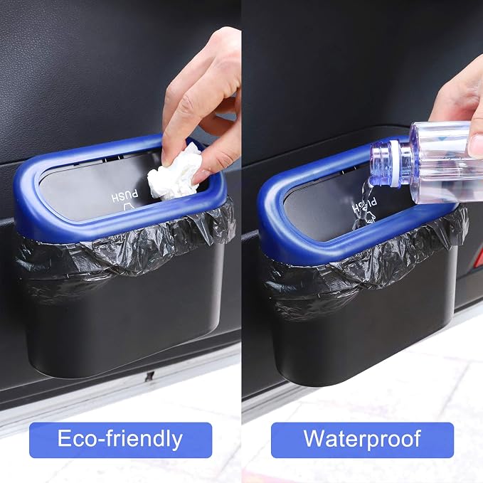 Car Trash Can with Lid, Waterproof Vehicle Trash Bin Car Dustbin Garbage Organizer Storage, 2 Pack Mini Garbage Bin Trash Container for Auto Cars, Home, Office