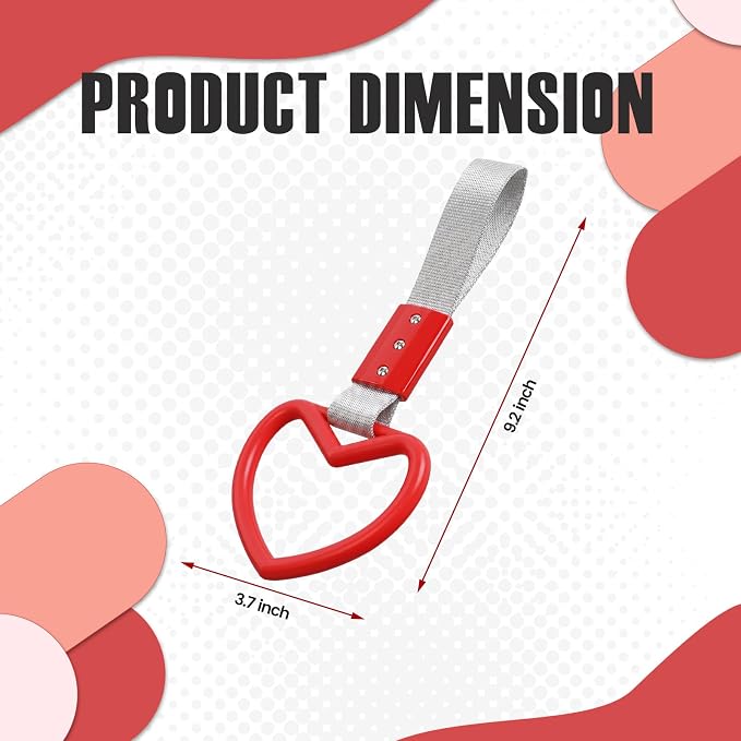 2PCS Heart Shaped Car Handle Straps, Rear Bumper Warning Keychain Ring for Car Exterior Accessories (Red-Silver)