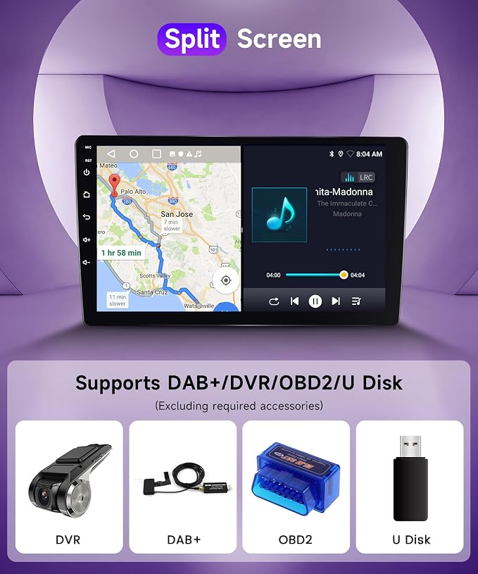 4G 64G Android Car Stereo for Honda Civic 2006 2007 2008 2009 2010 2011, Wireless CarPlay & Android Auto, 5GHz WiFi GPS, Touchscreen, Bluetooth/FM/RDS, EQ, SWC + AHD Backup Camera