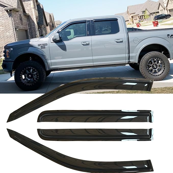 4pcs Original Shatterproof Side Window Wind Deflectors for F-150 15-24,Outside Mount Rain Guard Set,Window Visors for Cars,Vent Deflector for 15-24 F-150 17-24 F-250/F-350/F-450/F-550 Super Duty 94975