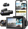 i07 3 Channel Dash Cam Built-in WiFi GPS, 4K Dash Camera Front and Inside, 1440P+1080P+1080P Triple Car Camera with 3" LCD Screen,IR Night Vision, 24H Parking Mode(Card Not Included)