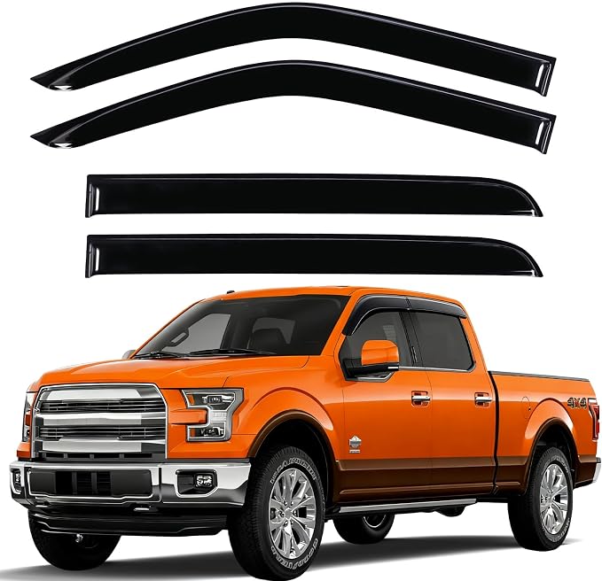 Rain Guards Fit for Ford F150 Super Crew 2015-2026, Tape-on Side Windows Wind Deflectors for Ford F250, F350, F450, F550 2017-2022, Window Rain Guard for Trucks - 4 PCS