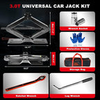 Car Jack 3Ton/6610 lbs Universal Scissor Jack with Rubber Pad, Portable Tire Changing Kit with Lug Wrench, Emergency Kit for Sedan SUV MPV