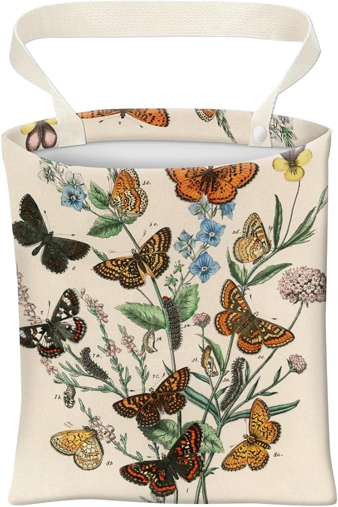 Car Trash Can, Cute Car Trash Bag, Hanging Car Organizer and Storage Bag, Trash Bin for Car Accessories, Vehicle, Travelling, Camping Vintage Butterfly Leaf