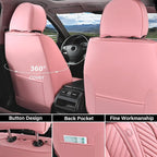 Coverado Seat Covers Front Seats, Car Seat Cover Protector with Lumbar Support, Waterproof Car Seat Cushion, Leather Seat Covers Carseat Cover Universal Fit for Most Cars，Pink