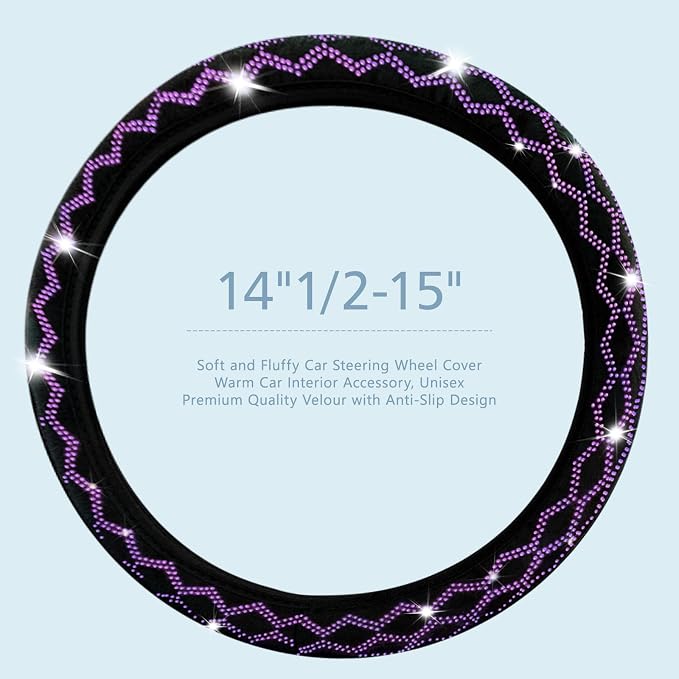 Bling Rhinestone Steering Wheel Cover with Crystal Diamond for Women, Sparkling Car Wheel Protector Universal Fit 15 Inch (Black with Purple Diamond, Standard Size(14"" 1/2-15"" 1/4))