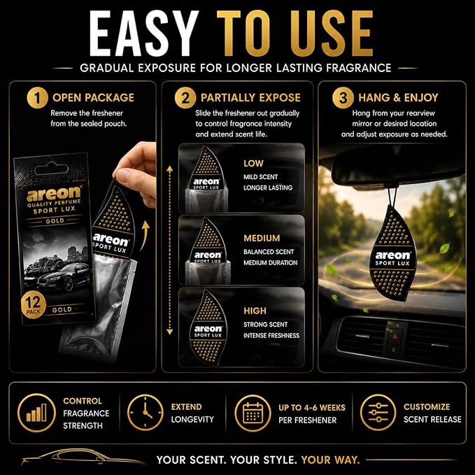 SL-Gold-12 Sport LUX Cardboard Air Freshener, Gold, 12 Pack