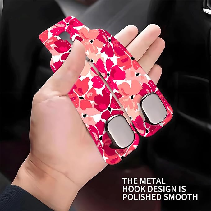 Car Seat Headrest Hook, Universal Leather Cute Hanger Holder Hook, Storage Organizer Interior Accessories for Purse Bags Handbag Cute Pink Flowers