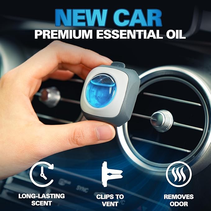 New Car Scent Car Air Freshener Vent Clip 6 Ct, Long Lasting | Up to 180 days, Natural Essential Oil, Car Fragrance Accessories for Women and Men, Odor Eliminator, 4 mL Each