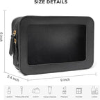 Clear Beach Makeup Bags, TSA Approved Toiletry Bag with Zipper, Clear Makeup Organizer Fit Carry-on Travel Car Accessories Essentials,Portable Travel Small Pouch for Women Men (Black)