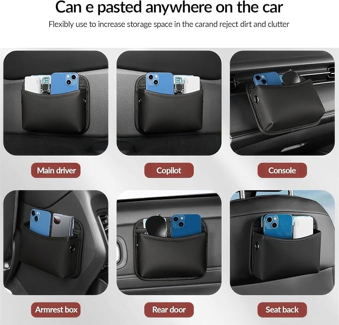 2Pack Car Seat Side Storage Pocket, PU Leather Small Organizer, Multifunctional Console Side Organizer Bag for Phone,Keys, Sunglass and Wallet (Black)