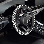 Checkerboard Steering Wheel Cover, Black and White Anti-Slip Universal Car Steering Wheel Cover, Checkerboard Race Soft Breathable Neoprene 15 Inch Car Accessories Case fit for Cars Auto SUVs