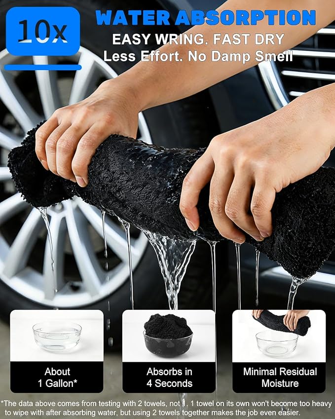 4-Pack 1300GSM Microfiber Car Drying Towels + 700GSM Chamois | Ultra Absorbent Twisted Loop, Streak-Free, Scratch-Free, Lint-Free, Lightweight, Easy to Handle