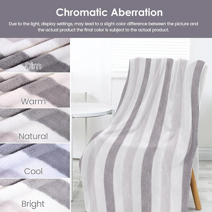 Microfiber Bath Towels, 30" x 60", Cabana Stripe Grey, Set of 2 | Hanging Loop,Large, Soft, Super Absorbent, Fast Drying, Perfect for Hair Wrap, Sport, Fitness, Yoga
