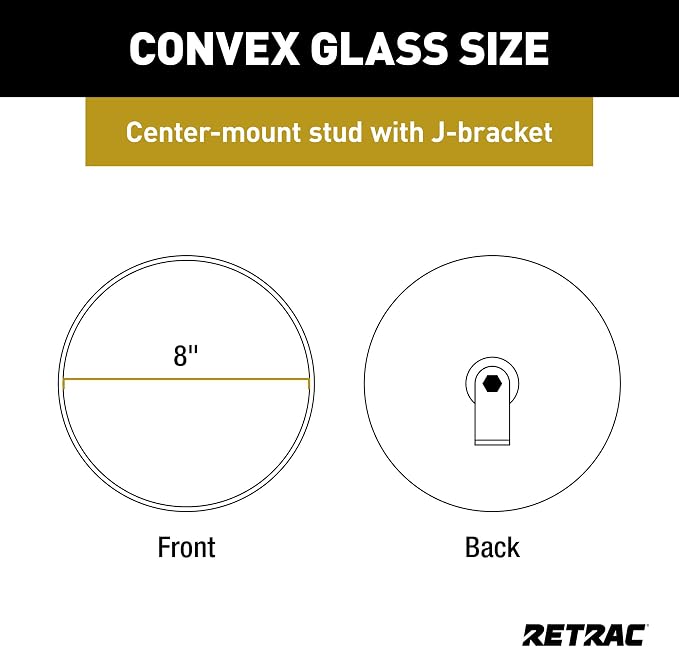 610673 8-Inch Stainless Steel Center-Mount Convex Mirror Head with J-Bracket, Universal Driver or Passenger Side