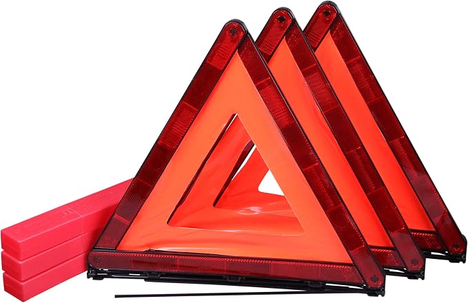 Foldable Warning Triangle Emergency Warning Triangle Reflector Safety Triangle Kit, Pack of 3, with Storage Case
