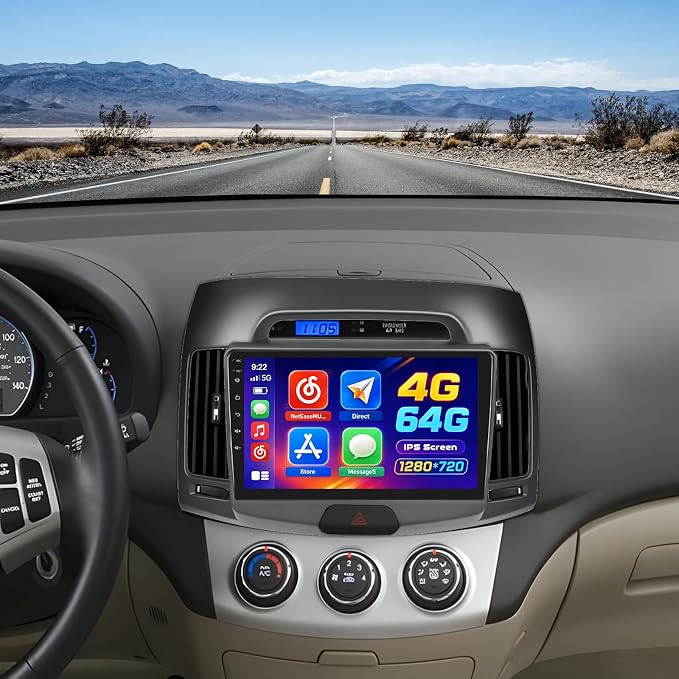 4+64G Android 15 Car Stereo for Hyundai Elantra 2007 2008 2009 2010 Wireless Carplay Android Auto 9 Inch IPS Touch Screen Car Radio GPS Navi 5G WiFi Bluetooth 5.0 32EQ FM RDS Free AHD Backup Camera