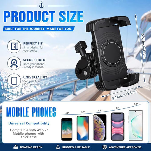 1 Pack Boat Phone Holder, Marine Cell Phone Holder No Sunshade, Black 360 Degree Adjustable Knob Crab Clamp, Smartphone Accessory for Boat Rail, Car, Cycling, Pontoon and Outdoor Use