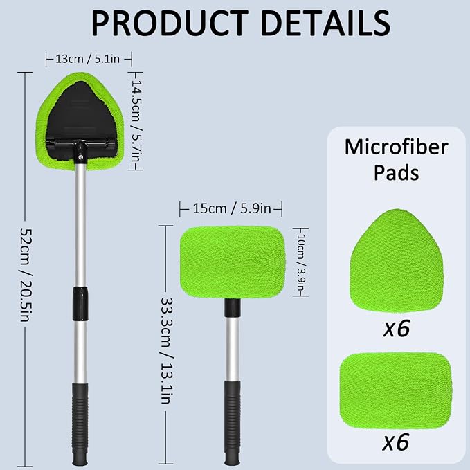 20 Pieces Windshield Cleaner Tool, Inside Car Windshield Cleaning Tool with 12 Microfiber Pads, 4 Spray Bottle, and Extendable Handles Car Window Cleaning Tool Kit, Green