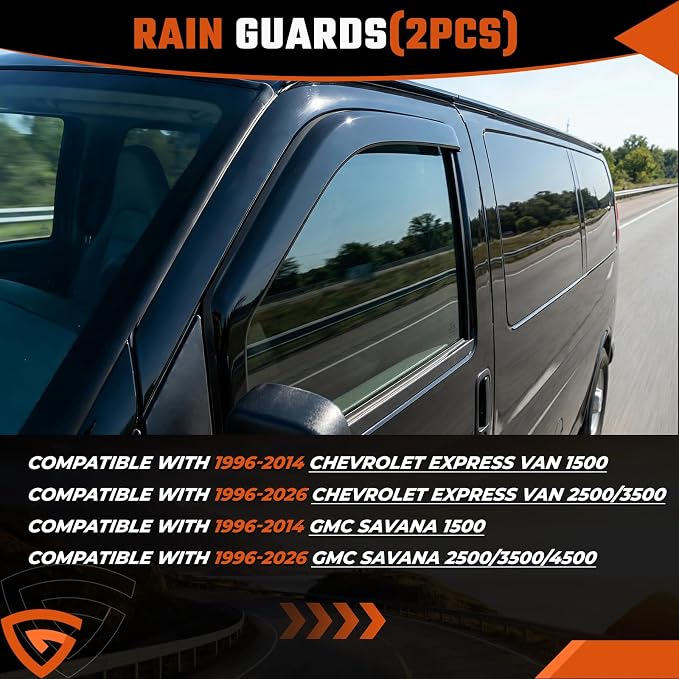 in-Channel Rain Guards Fit for 1996-2026 Chevy Express Van 1500 & GMC Savana 2500 3500, Durable Side Windows Wind Sun Deflectors, Window Rain Guard Black 2 PCS