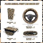 5 Pcs Fuzzy Animal Print Car Accessories Set, Soft Fluffy Plush Steering Wheel Cover, Center Console Armrest Pad & Rearview Mirror Cover - Interior Decorations for Women,Universal Fit (Leopard Print)