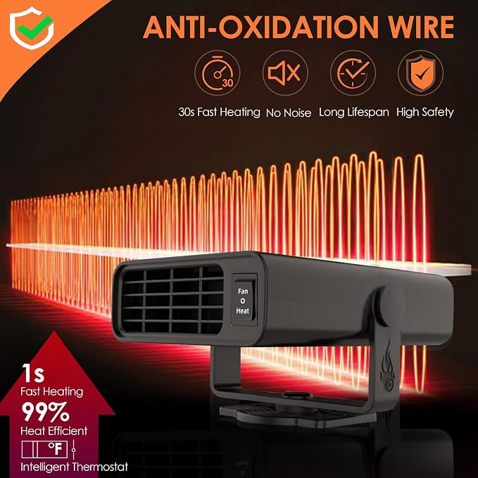 200W Car Heater,12V Portable Car Heater that Plugs Into Cigarette Lighter Electric Car Heater Defroster, 2 in 1 Heating & Cooling Fast Heating Defrost Defogger with Plug in Cigarette Lighter (Black)